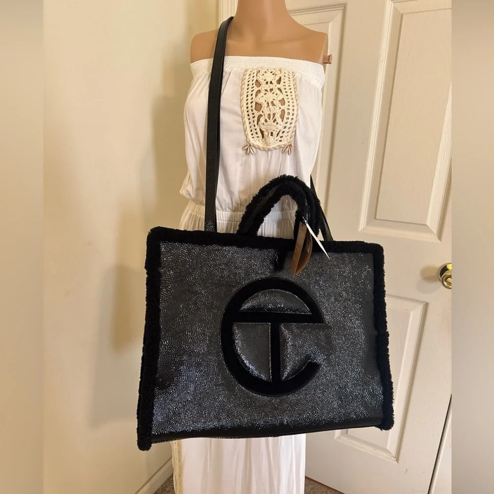 NWT Telfar & UGG Real Sheep Fur Black Large Shearling Shopping Bag - Picture 3 of 11